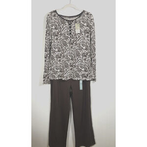 Green Tea Animal Print Pajama Lounge Set Bamboo Cotton Brown Size XL New